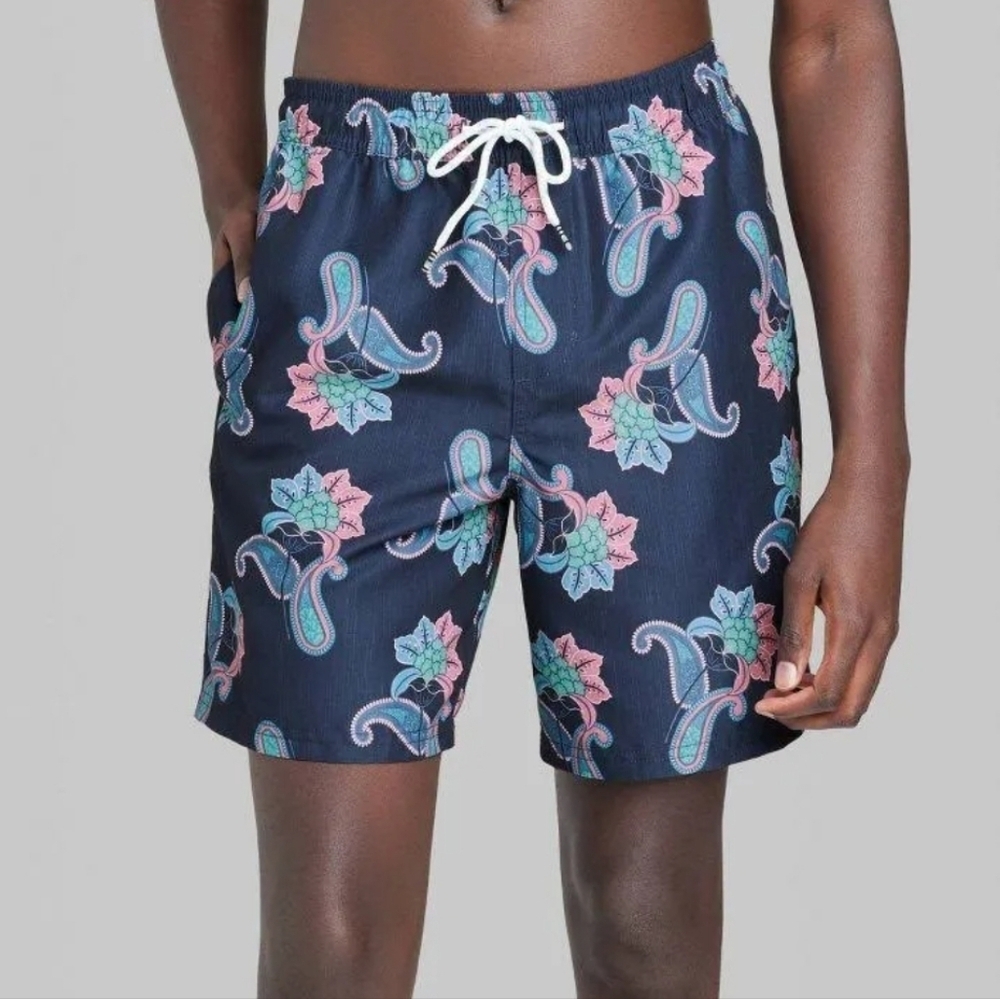 NWT Original Use Men's Paisley Print 7" Swim Trunks XXL